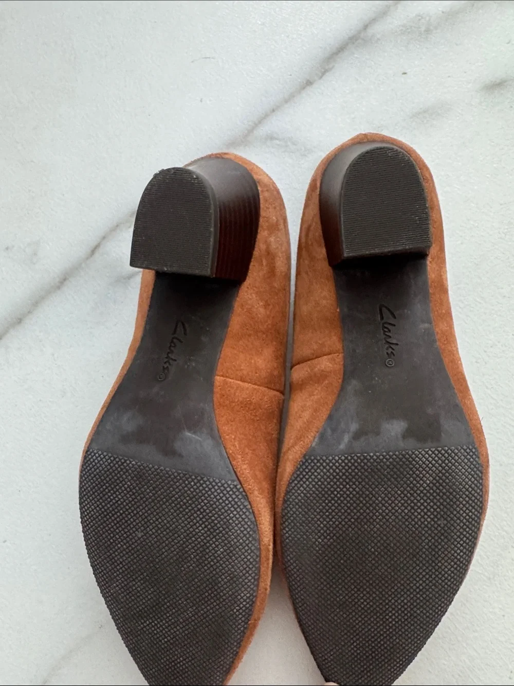 Clarks Women's Suede Pointed-Toe Block Heel Pumps in Rust Brown